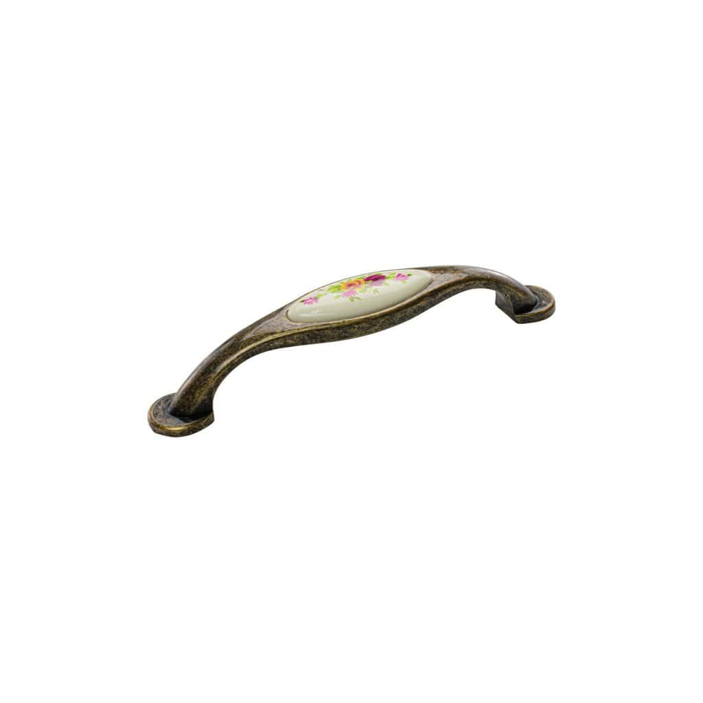 Λαβή Επίπλου Viobrass 714 Αντικέ 12,8cm με πορσελάνη λουλούδι Λαβή Επίπλου Viobrass 714 Αντικέ 12,8cm με πορσελάνη λουλούδι
