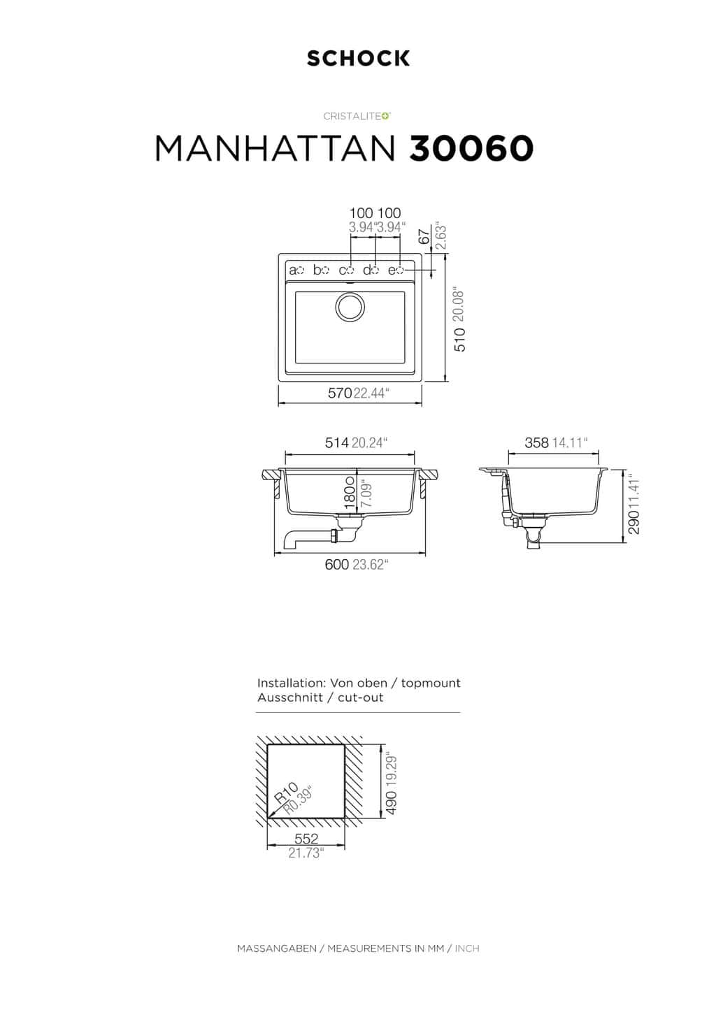 Νεροχύτης Κουζίνας Schock Cristalite Manhattan 30060-1421 Asphalt 57x51cm Νεροχύτης Κουζίνας Schock Cristalite Manhattan 30060-1421 Asphalt 57x51cm