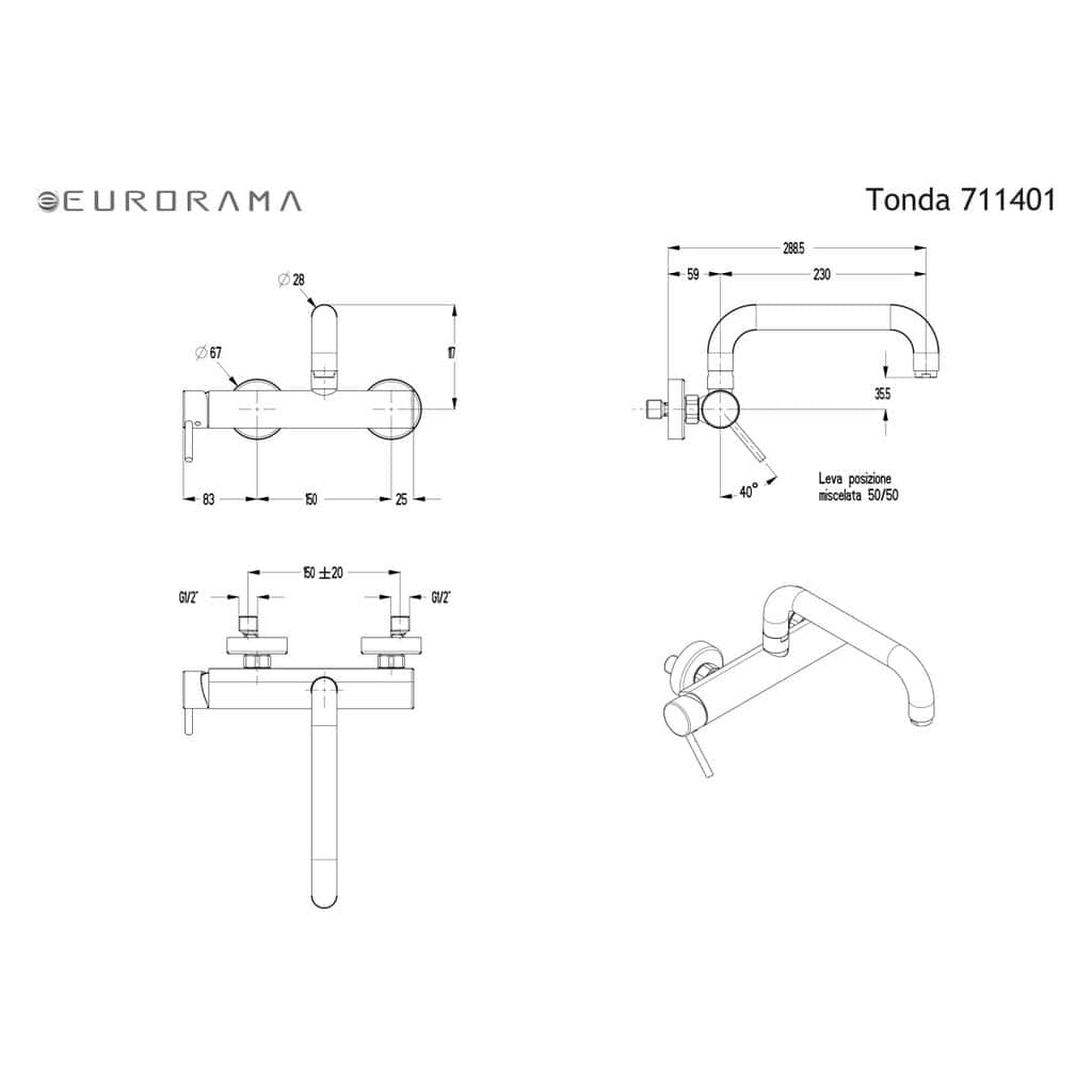 Μπαταρία Κουζίνας Τοίχου Eurorama Tonda 711401-100 Chrome Μπαταρία Κουζίνας Τοίχου Eurorama Tonda 711401-100 Chrome