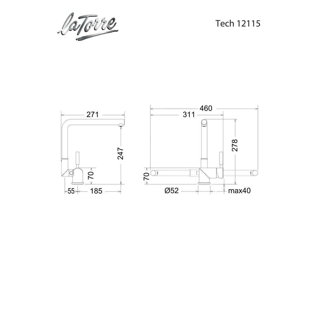 Μπαταρία Κουζίνας La Torre Tech 12115-400 Black Matt Μπαταρία Κουζίνας La Torre Tech 12115-400 Black Matt
