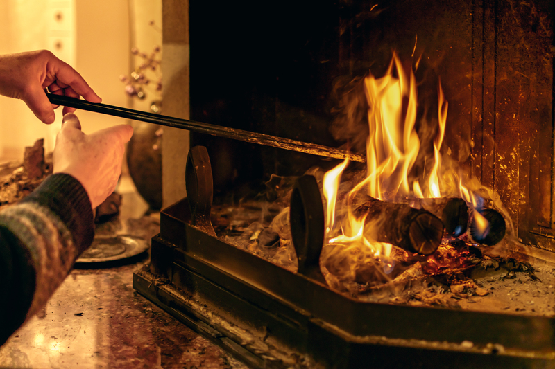 fireplace in the living room with tools